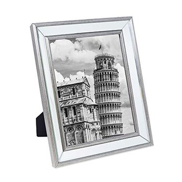 Isaac Jacobs 8x10 Silver Beveled Mirror Picture Frame Classic Mirrored Frame with Slight Slanted Angle Made for Wall Dcor Display Tabletop Photo Gallery and Wall Art 8x10 Silver