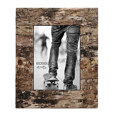 Eosglac Rustic 4x6 Wooden Picture Frame Handmade with Real Birch Bark Easel Back Natural