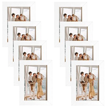 Golden State Art 4x6 Picture Frames Set of 8 Gallery Wall Frame Collage Tabletop Thin Frames with Plastic Cover Horizontal or Vertical Displays 4x6 White 8Pack