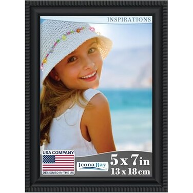 Icona Bay 5x7 Black Picture Frame Beautifully Detailed Molding Contemporary Picture Frame Set Wall Mount or Table Top Inspirations Collection