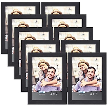 Icona Bay 5x7 Picture Frame Set Black 10 Pack Simple Modern Design Table Top Kickstand and Wall Hanging Hooks Included Impresia Collection
