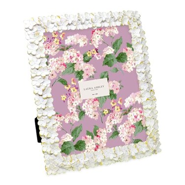 Laura Ashley 8x10 White Gold Flower Textured HandCrafted Resin Picture Frame wEasel Hook for Tabletop Wall Display Decorative Floral Design Home Dcor Photo Gallery Art 8x10 WhiteGold
