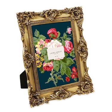 Laura Ashley 5x7 Gold Ornate Textured HandCrafted Resin Picture Frame with Easel Hook for Tabletop Wall Display Decorative Floral Design Home Dcor Photo Gallery Art More 5x7 Gold