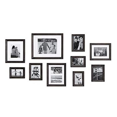 Kate and Laurel Bordeaux Gallery Wall Frame Kit Set of 10 with Assorted Size Frames in Distressed Black Finish