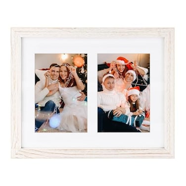 Golden State Art 8x10 Distressed White Collage Picture Frame White Mat for 2 4x6 Pictures Wood Molding Easel Stand for Tabletop DRings for Wall Display Great for Homes Offices Events