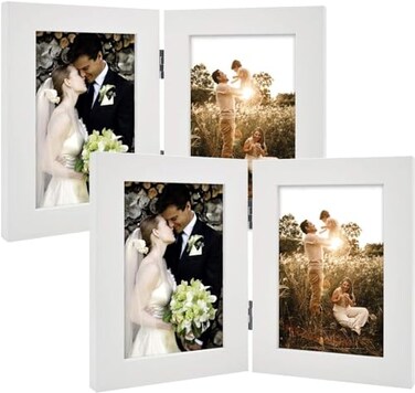 Golden State Art 4x6 Double Picture Frame Vertical Hinged Photo Frame 2 Opening Folding Family Frames Collage with Real Glass 4x6 White 2Pack