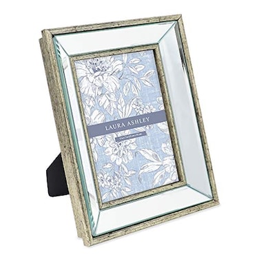 Laura Ashley 5x7 Silver Beveled Mirror Picture Frame Classic Mirrored Frame with Deep Slanted Angle WallMountable Made for Tabletop Display Photo Gallery and Wall Art 5x7 Silver