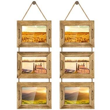 DLQuarts 5x7 Hanging Picture Frames Collage Wall Decor 3Frame Set 35x5 with Mat or 5x7 Without Mat Rustic Solid Wood Photo Frame Pack of 2 Carbonized Black