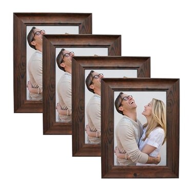 Alkerman 35x5 Picture Frames Rustic Distressed Brown Wood Pattern High Definition Glass for Table Top Display and Wall Mounting Photo FramePack of 4