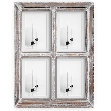 Barnyard Designs 4x6 or 5x7 Collage Picture Frames 4 Photo Openings wMat for Multiple Pictures Distressed Rustic Wood Farmhouse Frame for Wall 16x12 Brown
