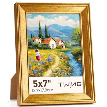 TWING 5x7 Picture FrameDisplay Pictures 4x6 with Mat or 5x7 Without MatOrnate Picture Frames for Wall Mounting or Table DisplayRustic Gold1 Pack