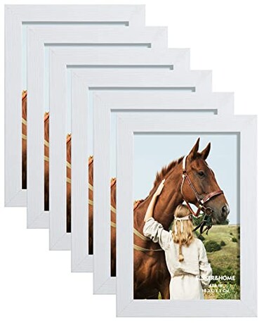 ELSKER&HOME ELSKERHOME 4x6 Picture Frame White Set of 6 Multi Photo Frames Collage with HD Real Glass for Table Top or Wall Mount Display
