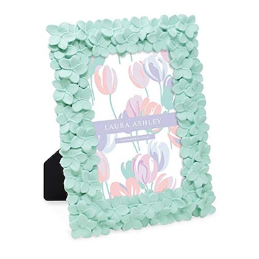 Laura Ashley 4x6 Mint Green Flower Textured HandCrafted Resin Picture Frame wEasel Hook for Tabletop Wall Display Decorative Floral Design Home Dcor Photo Gallery Art 4x6 Mint Green