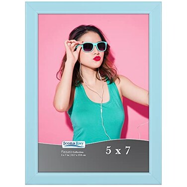 Icona Bay 5x7 Picture Frame Pastel Blue Colored Solid Wood Scandinavian Style Frame for Photo Pizzazz Collection