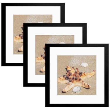 Golden State Art 12x12 Picture Frame with Mat for 8x8 Picture Engineered Wood Shatter Resistant Plexiglass Gallery Wall Frame for 30x30 cm Prints Wall Mounting Black 3 Pack
