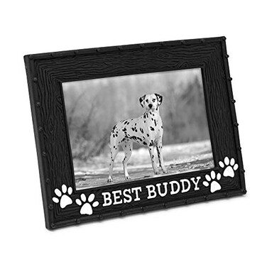 Isaac Jacobs 4 x 6 Resin Sentiments Dog Best Buddy Picture Frame Horizontal Keepsake Photo Frame with Easel and Hanging Tabs for Tabletop Desktop Wall Display Black