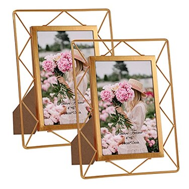 SPEPLA 4x6 Metal Picture Frames for Tabletop or Wall Mounting Display 2 Pack 6 x 4 Photo Frame