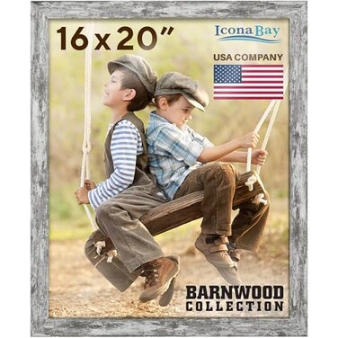 Icona Bay 16x20 Pony Gray Picture Frame Country Rustic Style 16 x 20 Poster Frame Wall Mount Only Barnwood Collection