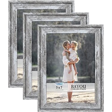 Icona Bay 5x7 Picture Frames Azure Gray 3 Pack Cape Cod Style 5 x 7 Photo Frames Table Top or Wall Mount Bayou Collection