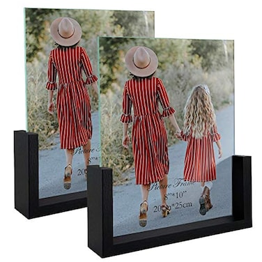 MEBRUDY 8x10 Picture Frame 2 Pack Black Photo Frames with Tempered Glass Cover and Wooden Base for Tabletop or Desktop Display