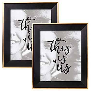 ArtbyHannah 8x10 Inch Picture Frames Modern Black and Gold Photo Frames with Real Glass Cover for Tabletop Display or Wall Mount 2 Pack