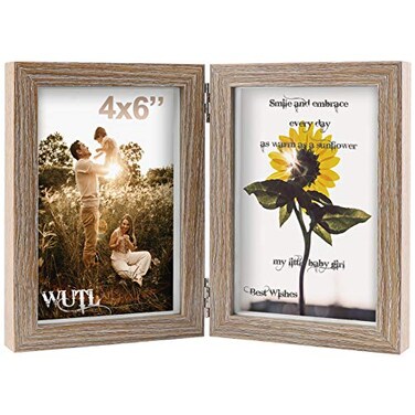 WUTL 4x6 Picture Frames Double Hinged MDF Wood Grain Shadow Box with Glass Front Stand Vertical on Tabletop