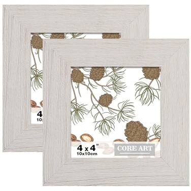 CORE ART 4x4 Picture Frame Rustic White Solid Wood Photo Frame with HD Glass Wall or Tabletop Display 2 Pack