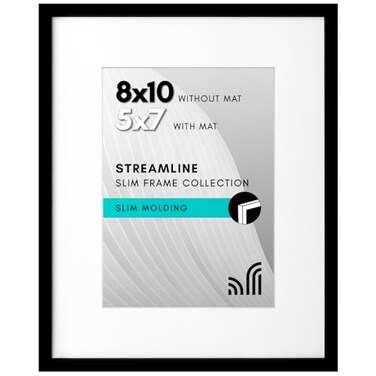 Americanflat 8x10 Picture Frame with ShatterResistant Glass Use as 5x7 Frame with Mat or Display 8x10 Photo Without Mat Streamline Collection Picture Frames for Tabletop and Wall Black
