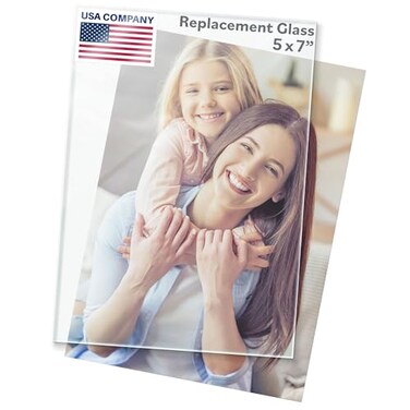 FrameStarr 5x7 Glass Crystal Clear 2 Pack Replacement Glass for 5 x 7 Picture Frames Real Cover Sheets