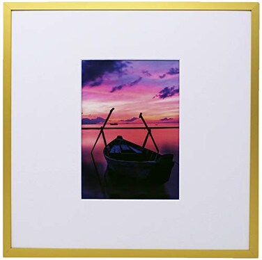 Smashed Banana Gold Brushed Aluminum 12x12 Metal Picture Frame with 5x7 Mat Includes Both Attached Hanging Hardware and Desktop Easel Crystal Clear Plexiglass Front Frames Display Pictures or Scrapboo