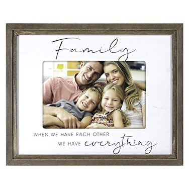Malden International Designs 4x6 Family Script Sentiments Picture Frame Family When We Have Each Other We Have Everything White MDF Wood Frame Raised Brown Outer Wood Moulding