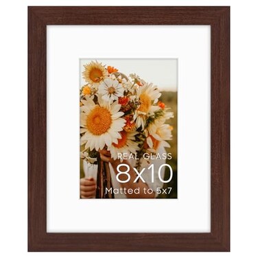 Golden State Art 8x10 Picture Frame with Mat for 5x7 Photo High Definition Glass Wall Mounting or Tabletop Display Brown 1 Pack