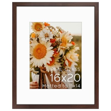 Golden State Art 16x20 Picture Frame with Mat for 11x14 High Definition Glass Wall Mounting Horizontal Vertical Display Brown 1 Pack