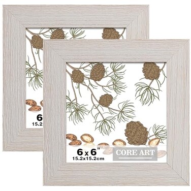 CORE ART 6x6 Picture Frame Rustic White Solid Wood Photo Frame with HD Glass Wall or Tabletop Display 2 Pack