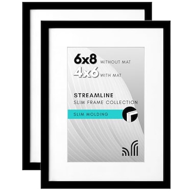 Americanflat 6x8 Picture Frame with ShatterResistant Glass Set of 2 Use as 4x6 Frame with Mat or Display 6x8 Photo Without Mat Streamline Collection Tabletop or Wall Display Black