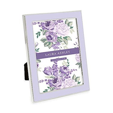 Laura Ashley 4x6 Lavender Enamel Picture Frame Silver Metal Edge with Easel for Countertop Counterspace Tabletop Display Bookshelf Desk Wall Dcor Photo Gallery 4x6 Lavender WSilver