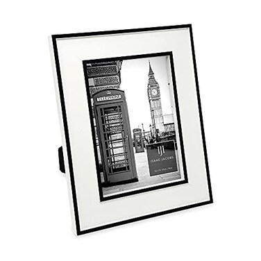 Isaac Jacobs 5x7 White wBlack Vertical Horizontal Double Border Picture Frame wBlack Fabric Easel WallMountable Made for Tabletop Gallery Home or Office 5x7 White WBlack