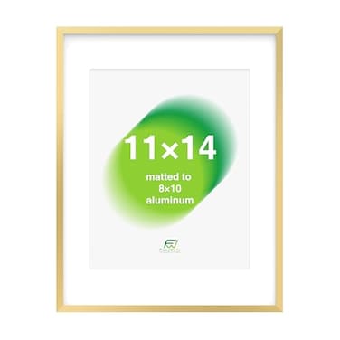FrameWorks 11x14 Matted to 8x10 Picture Frame Aluminum Frame wTempered Glass Removable Mat for Photos Posters Art Stylish Wall Frame for Home Decor Gallery Walls Office Living Room Gold