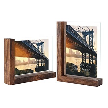 Lavezee 5x7 Picture Frames Set of 2 Double Sided Frame Display Holder with Rustic L Shaped Horizontal Vertical Stand for 5 by 7 Photo Desktop or Tabletop Decor