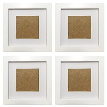 ZXT-parts ZXTparts 6x6 Picture Frames White Set of 4 Pack 35x35 Picture Frame with Mat Solid Wood Plastic Panel Not Glass The Table and The Wall