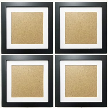 ZXT-parts ZXTparts 8x8 Picture Frames Black Packs 4 6x6 Picture Frame with Mat Solid Wood FramePlastic Panel Not Glass The Table or Wall Set of 4