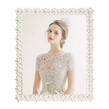 DIKAR 8x10 Wedding Picture Frame Pearls Diamond Picture Frame for Metal Frame with Glass Front