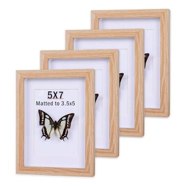 SEEDLING PHOTO 5x7 Shadow Box Frame 4 Pack Picture Frame Set Wall Picture Frame Farmhouse Wood Rustic Picture Frames with Tempered Glass Gallery Wall Tabletop Display Natural Wood 5X7