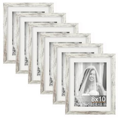 TOFOREVO 8x10 Picture Frames Set of 6 Distressed White Wood Grain Photo Frame for Gallery Wall Mounting or Tabletop Display