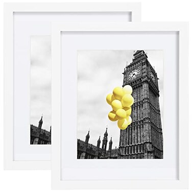 BSRHOME 11x14 Picture Frame with Plexiglass Display Pictures 8x10 with Mat or 11x14 Without Mat for Tabletop Display and Wall Mounting Set of 2White