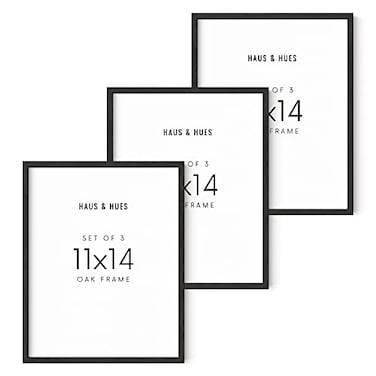 HAUS AND HUES 11x14 Black Oak Wood Frames Set of 311x14 Poster Frame Black 3 Poster Frame Set of 3 11x14 Frame 3 Pack 11 x 14 Frame Art Certificate Frames
