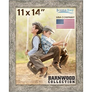 Icona Bay 11x14 Brown Oak Picture Frame Country Rustic Style 11 x 14 Photo Frame Table Top or Wall Mount Barnwood Collection