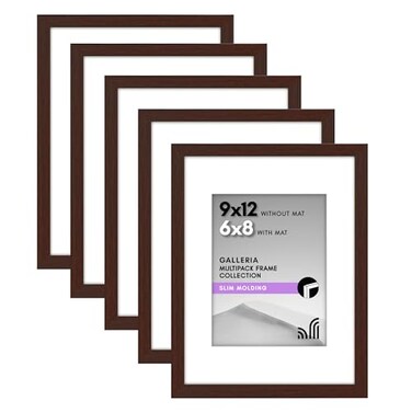 Americanflat 9x12 Picture Frame with Polished Plexiglass Set of 5 Use as 6x8 Frame with Mat or Display 9x12 Photo Without Mat Galleria Collection Picture Frames for Wall Display Mahogany