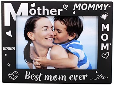 LEADEX Gift For Mom Mothers Day Photo Frame Best Mom Ever Black Metal Engraved 4 by 6 Inch Horizontal