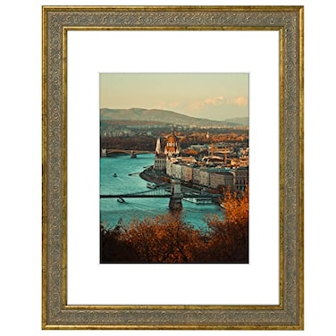 Golden State Art 11X14 Ornate Finish Photo Frame with White Mat for 8x10 Picture Real Glass Color Distressed Gold